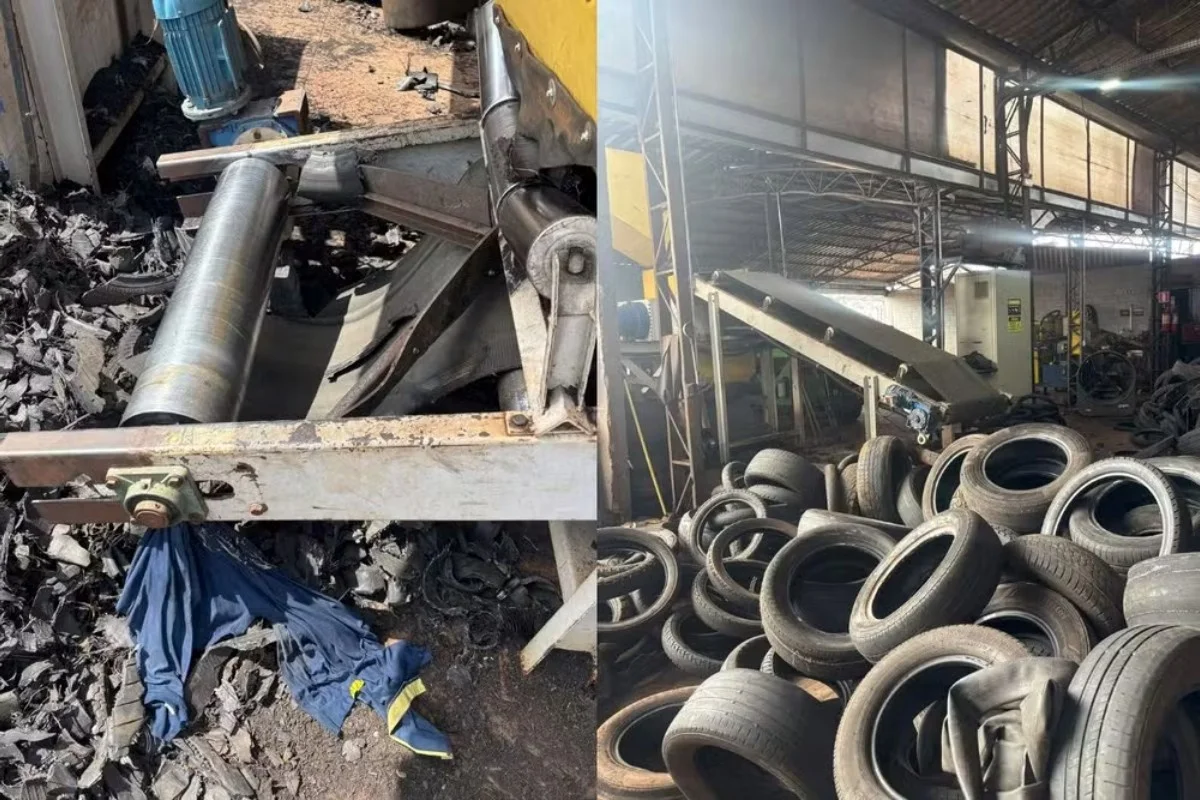 Homem fica preso em máquina de triturar pneus e morre no dia do aniversário