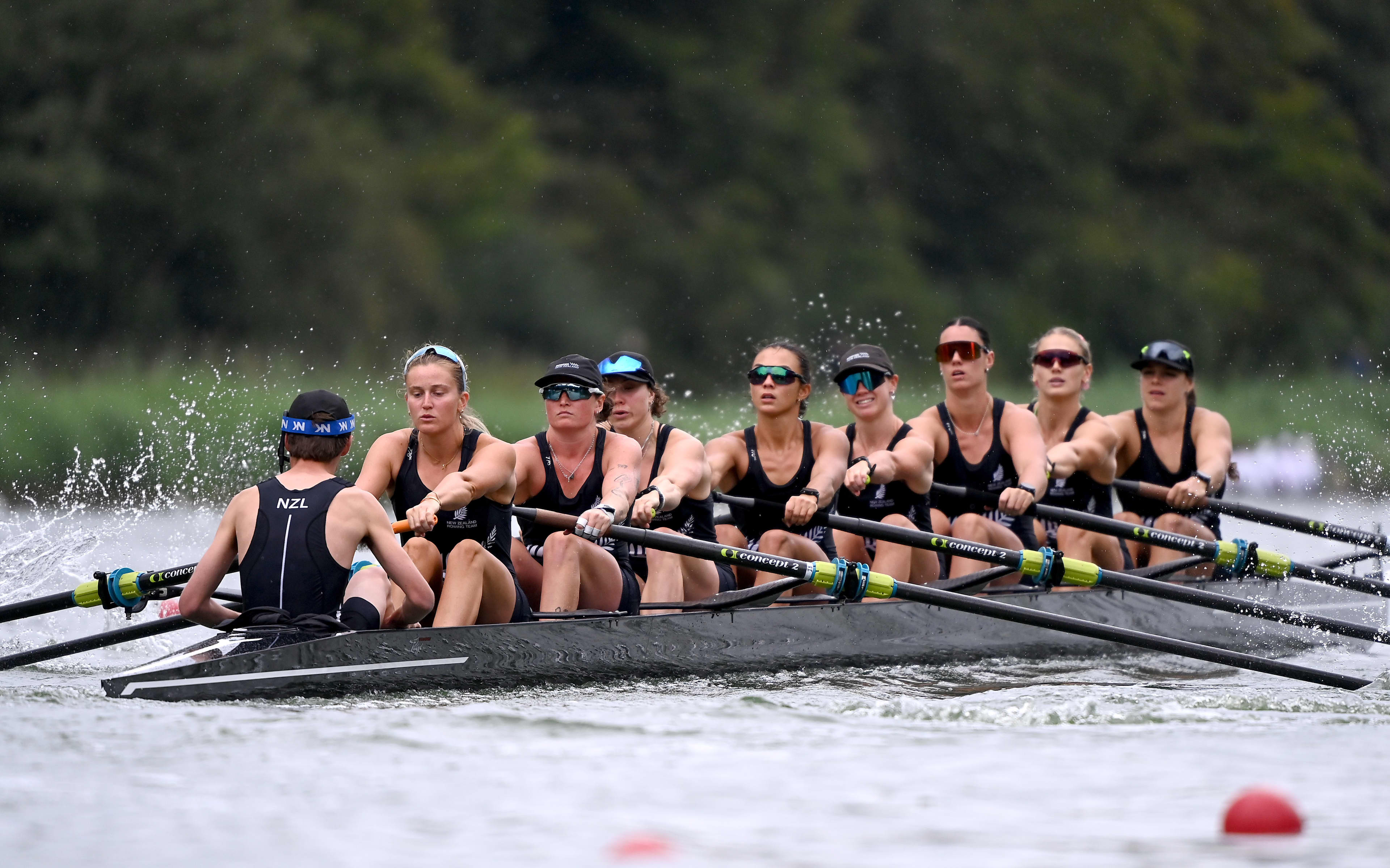 The New Zealand Women's Eight of Olivia Hay, Isla Blake, Alana Sherman, Veronica Wall, Stella Clayton-Greene, Beckie Leigh, Ella Cossill, Kate Haines and cox Harry Molloy, at the World Rowing Championships in Amsterdam, 2026