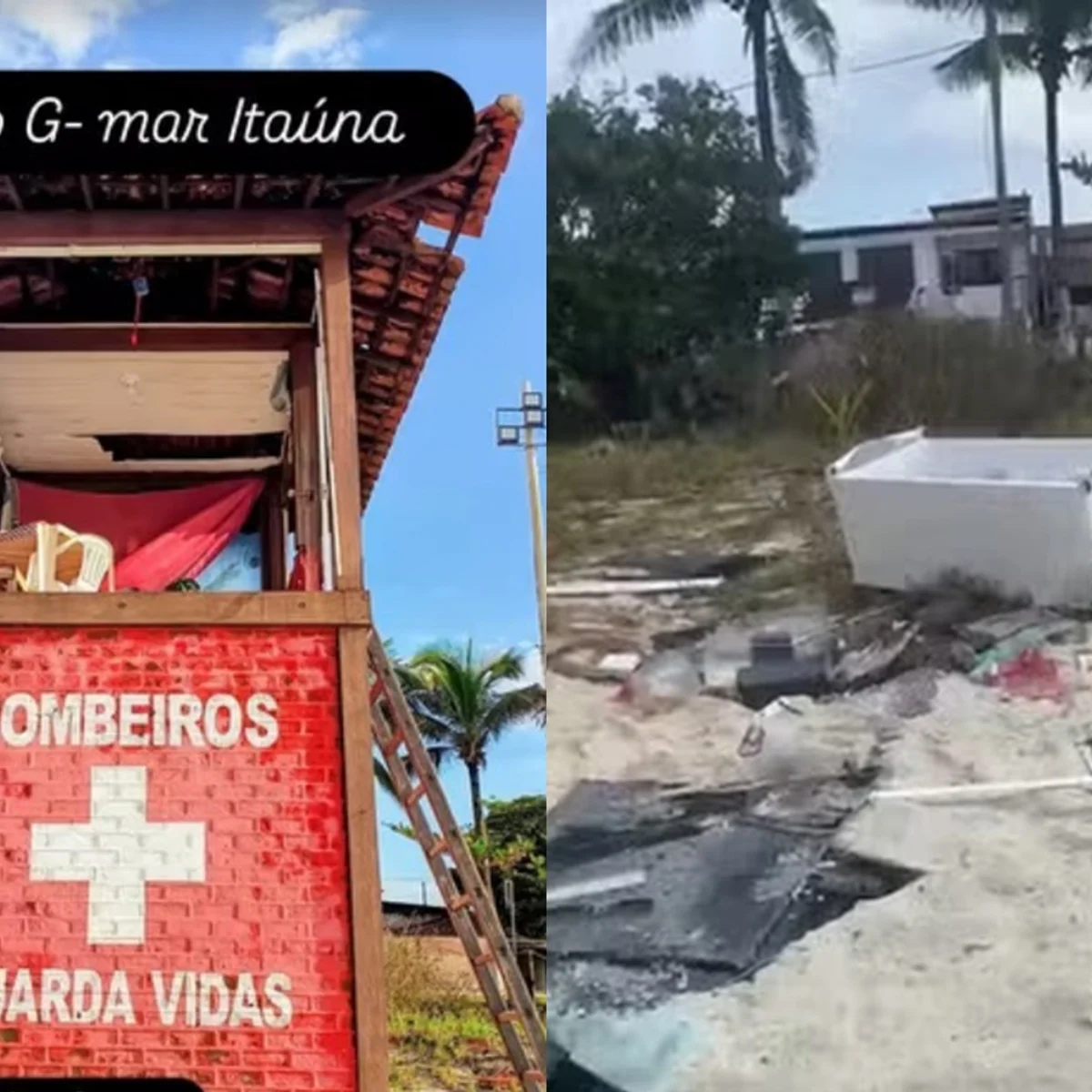 Ventania causa estragos e derruba geladeira de posto de guarda-vidas no RJ