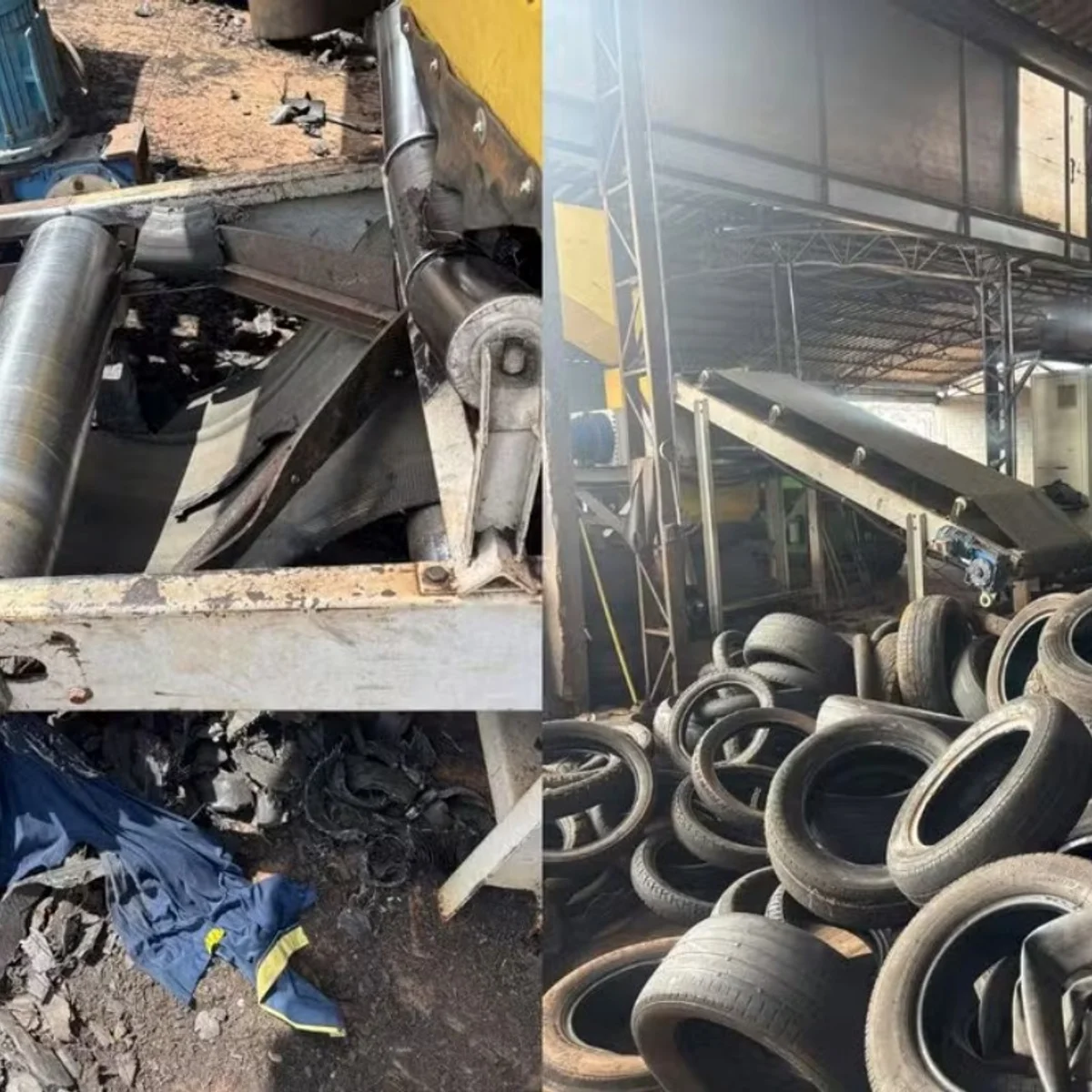 Homem fica preso em máquina de triturar pneus e morre no dia do aniversário