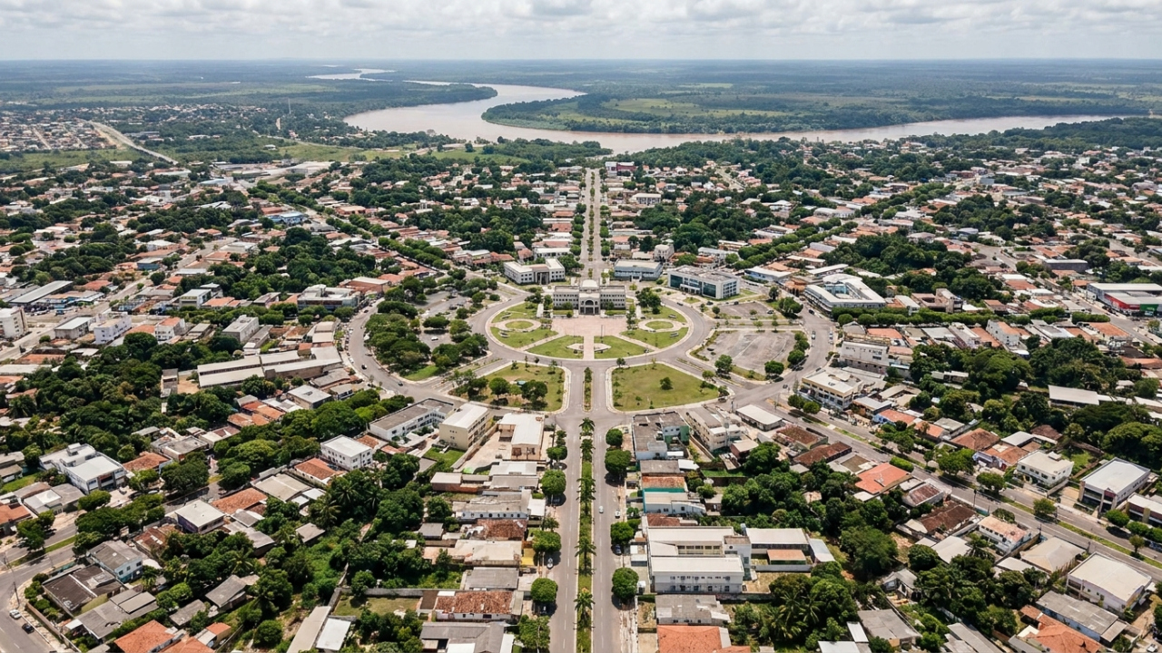 Vista do alto, parte de uma capital brasileira parece irradiar como os raios de um sol a partir do Centro Cívico