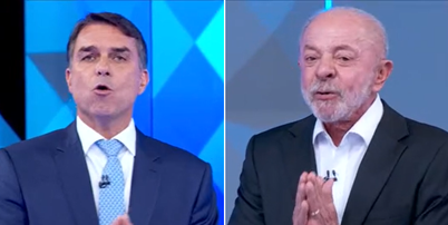 Fl&aacute;vio Bolsonaro (PL) e Lula (PT) participaram de debate promovido pela Globo nesta sexta-feira, 23 Foto: Reprodu&ccedil;&atilde;o/TV Globo