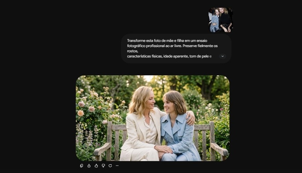 Com um único prompt bem estruturado o Gemini transformou a imagem num ensaio fotográfico ao ar livre — Foto: Diedrich Bader/TechTudo