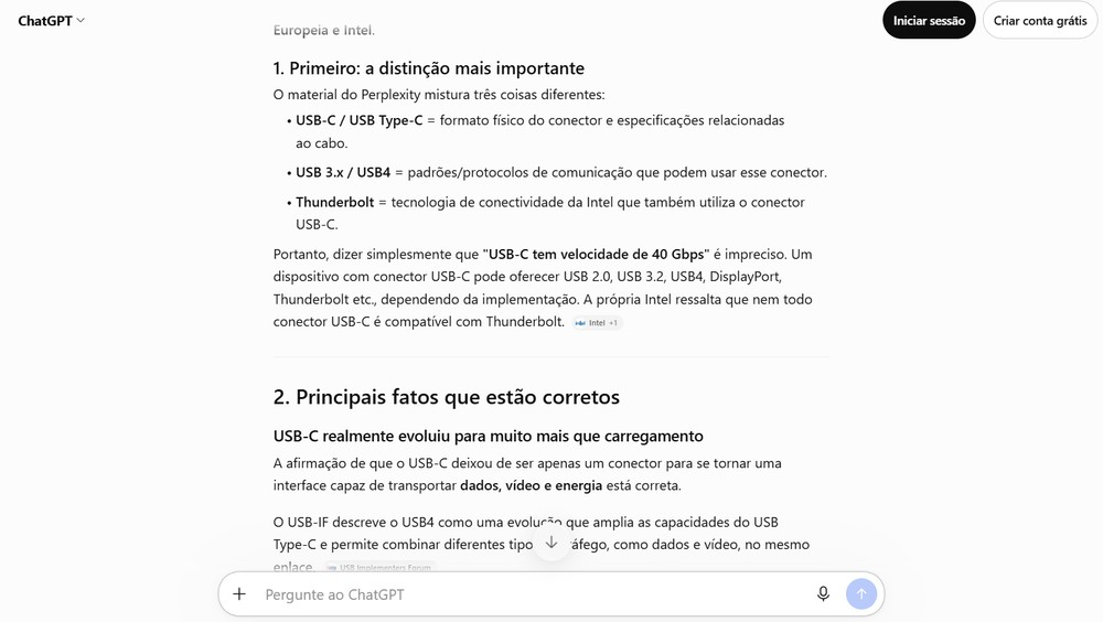 Verificação de informações feita pelo ChatGPT — Foto: Captura de tela / Eduarda Melo