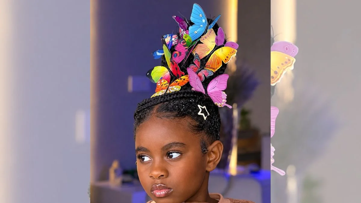 Mãe capricha e faz surpreendente penteado com borboletas na filha